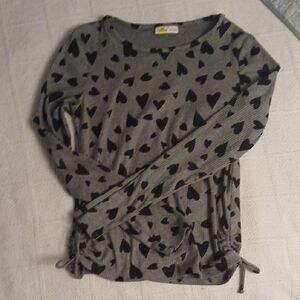 Gray Heart Patterned Long Sleeve Top